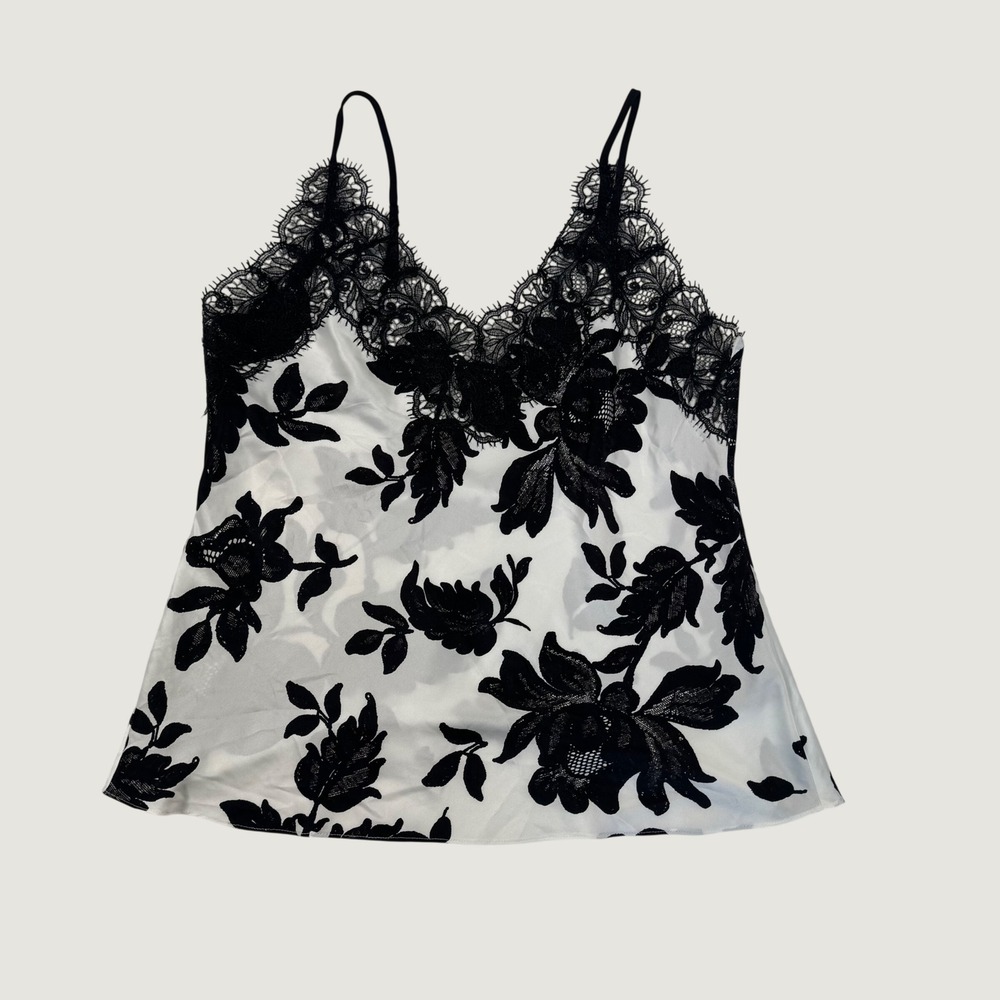 Natori Floral Lace Trim Camisole Top Satin Whimsigoth Fairy Y2K Indie